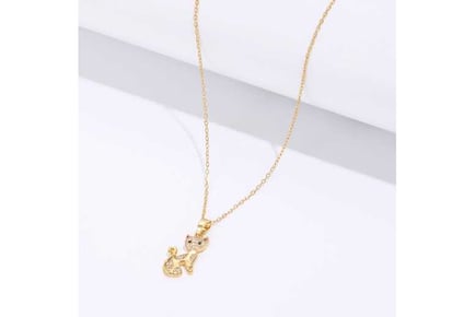 Cat Pet Crystal Filled Gold Necklace