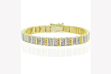 Natural Diamond Accent Rectangle And Bar Bracelet in Yellow Gold Finish