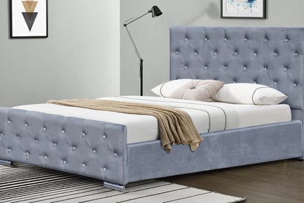 Crushed Velvet Diamante Bed - Silver or Grey