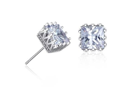 Princess Cut Crown Crystal Stud Earrings