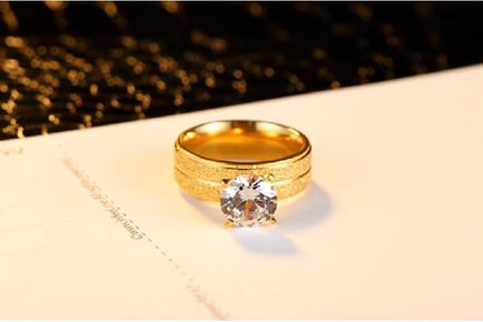 Solitaire Crystal Wide Band Gold Ring