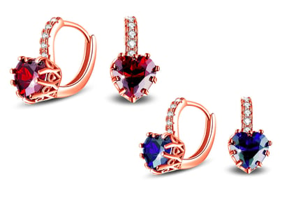Love Heart Created Diamond Earrings - Red Ruby or Blue Sapphire!