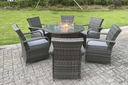 4 or 6 Seater Garden Rattan Fire Pit Dining Set