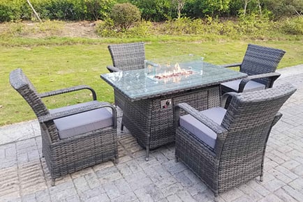 4 or 6 Seater Garden Rattan Fire Pit Dining Set