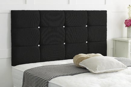 Roma Luxury Black Chenille Headboard with Diamante Studs