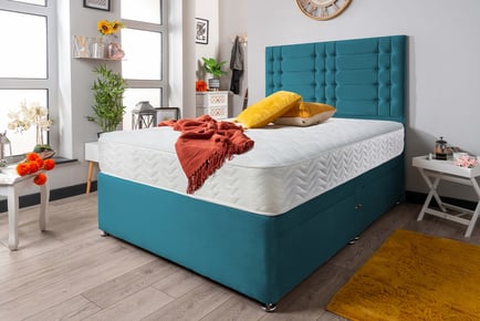 Modern Teal Velvet Divan Bed - 6 Sizes & Storage Options!