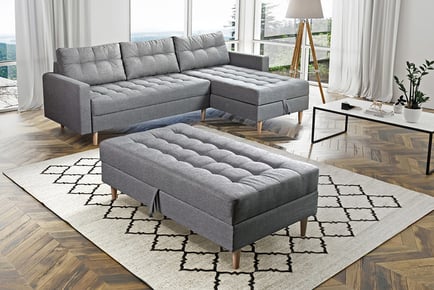 Oslo corner lounge sofa bed with ottoman, Grey