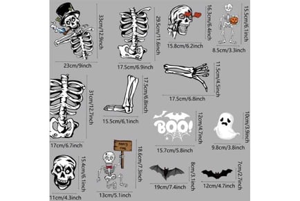 NEW 6pcs Double-sided Skeleton Stickers