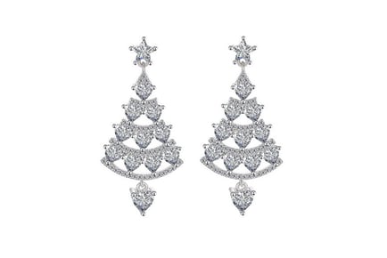 Silver Christmas Tree Dangle Earrings