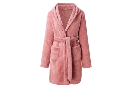 Women's Fleece Hooded Bathrobe - 6 Colours & 4 Sizes!