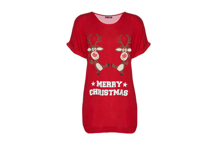 Christmas Reindeer Baggy T-Shirt - Red or Black