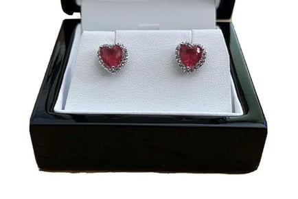 Red Ruby Heart Cut Stud Earrings