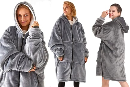 Oversized Blanket Hoodie with Front Zipper - Grey or Navy Blue!