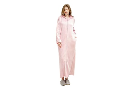 Long Hooded Zip Up Dressing Gown - 4 Colours & 3 Sizes!