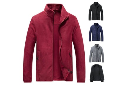 Men's Full Zip Fleece Jacket - Red, Grey, Black, or Navy