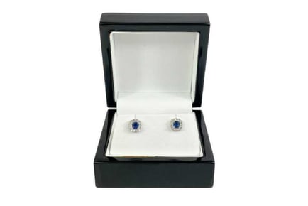 Square Cut Blue Sapphire Stud Earrings