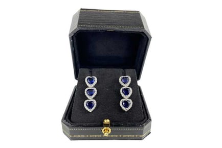 Blue Sapphire Heart Cut Dangle Earrings