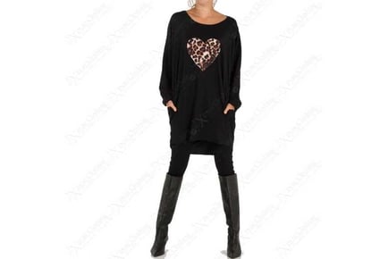 OVERSIZED LEOPARD PRINT HEART MOTIF TOP