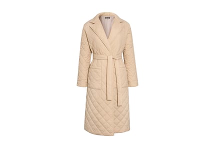 Women's Long Padded Knee-Length Winter Coat - Beige or Green