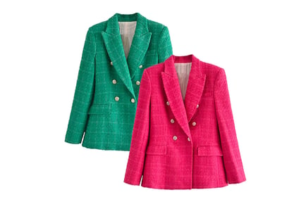 Women's Smart Tweed Blazer - Green or Rose Red & UK Sizes 6-12