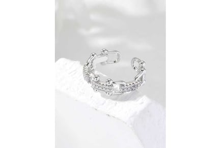 U Linked Crystal Silver Tone Open Ring