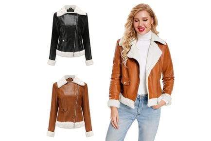 Women's PU Short Leather Jacket - Black or Brown