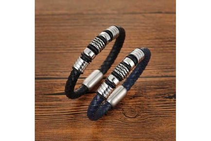 Men's Leather Bracelet Titanium Beads
