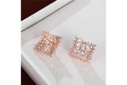 Square Clear Crystal Gold Stud Earrings