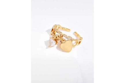 Love Heart Crystal Band Open Ring Gold