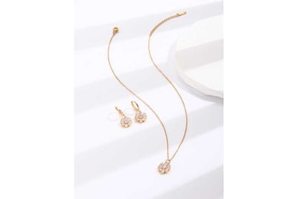 Crystal Necklace and Earring Gold Set