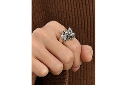 Fashionable Wolf Head Ring Silver Tone