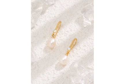 Pearl Drop Hook Crystals Gold Earrings