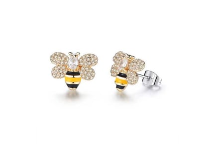 Bee Design Zircon Crystal Stud Earrings