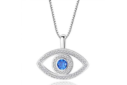 Blue Eye Crystal Silver Pendant Necklace