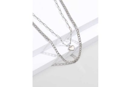 Silver Double-layer with Heart Necklace