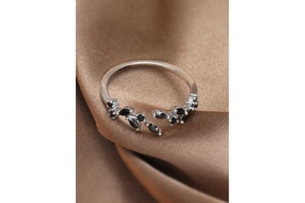 Leaf Black Wrap Open Ring Adjustable