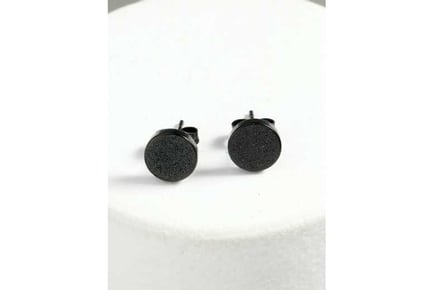 Titanium Steel Black Round Stud Earrings
