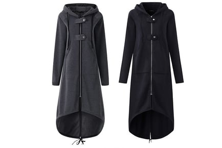 Long Zip-Up Hoodie Jacket - Black or Grey - Sizes 10-20!