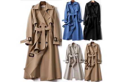 Women Long Casual Trench Coats - Black, Cream, Blue, Navy or Khaki!