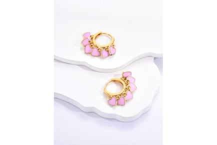 Pink Love Heart Gold Plated Earrings
