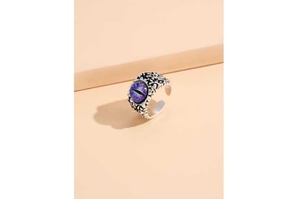 Purple Cat Eye Silver Tone Open Ring