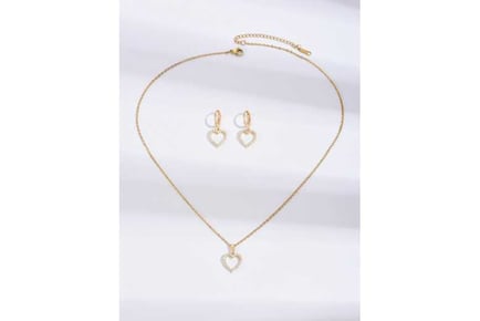 Love Heart Necklace and Earring Gold Set
