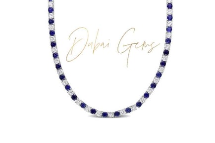 Round Cut and Blue Sapphire Necklace
