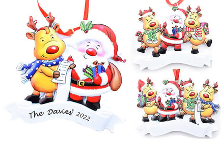 Santa and Reindeer Christmas Ornament - Pack of 1 or 2