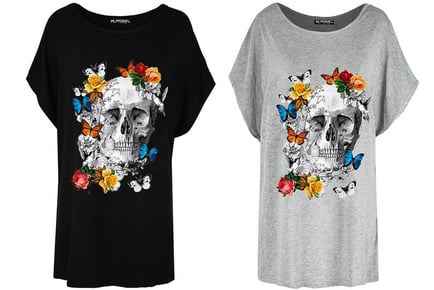 Floral Skull Oversized Bat Wing T-Shirt