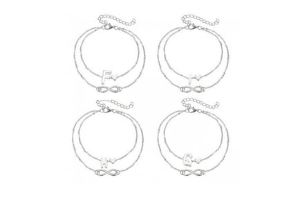 Initial Anklet with Infinity and Heart Symbols - Choose from A to Z!