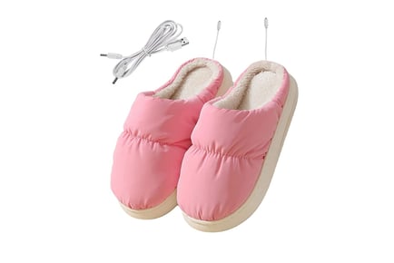 Heated Sherpa Lined Plush Padded Slippers - Pink or Grey!