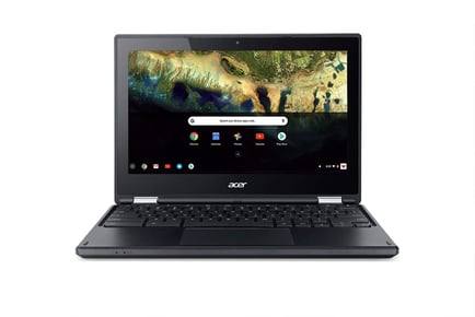 LAPTOP WITH BLUE CASE: Refurbished Acer Chromebook C738T-C2EJ Touch-Screen Foldable Laptop