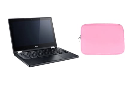 LAPTOP WITH BLUE CASE: Refurbished Acer Chromebook C738T-C2EJ Touch-Screen Foldable Laptop