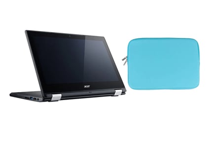 LAPTOP WITH BLUE CASE: Refurbished Acer Chromebook C738T-C2EJ Touch-Screen Foldable Laptop